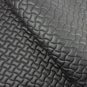 Wave Quilted Vinyl Vehicle Upholstery Fabric Black Stitch KBT13830