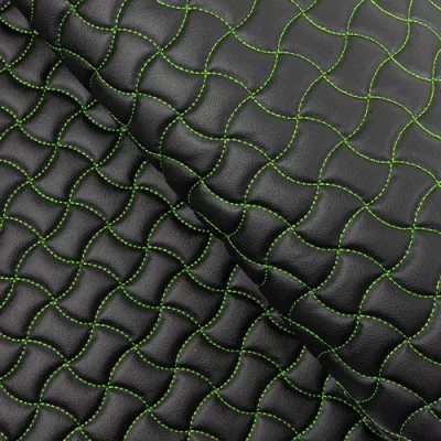 Wave Quilted Vinyl Vehicle Upholstery Fabric Green Stitch KBT13830