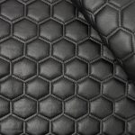 Hexagon Quilted Vinyl Fabric Black-Black Stitch