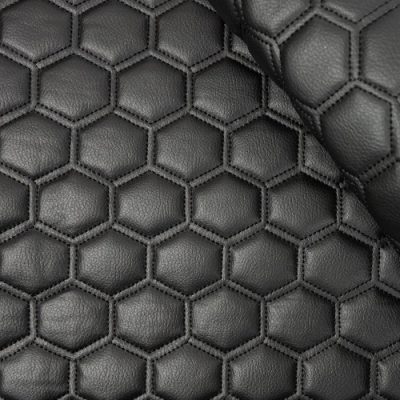 Hexagon Quilted Vinyl Fabric Black-Black Stitch
